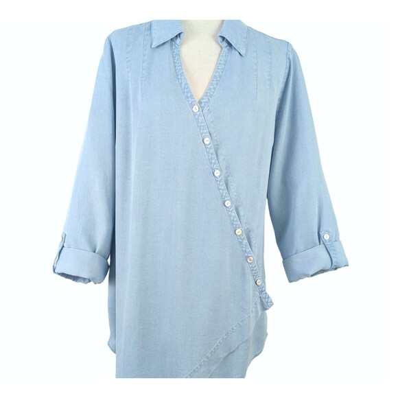 NWT Soft Surroundings Women's LG Washed Tencel Asymmetrical V-Neck Tunic - Picture 5 of 10